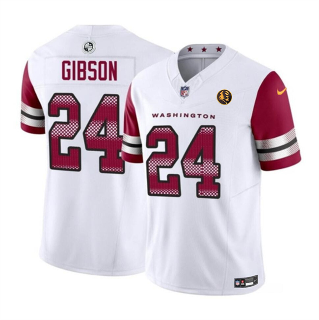 Men's Washington Commanders #24 Antonio Gibson White 2023 F.U.S.E. With John Madden Patch Vapor Limited Football Stitched Jersey